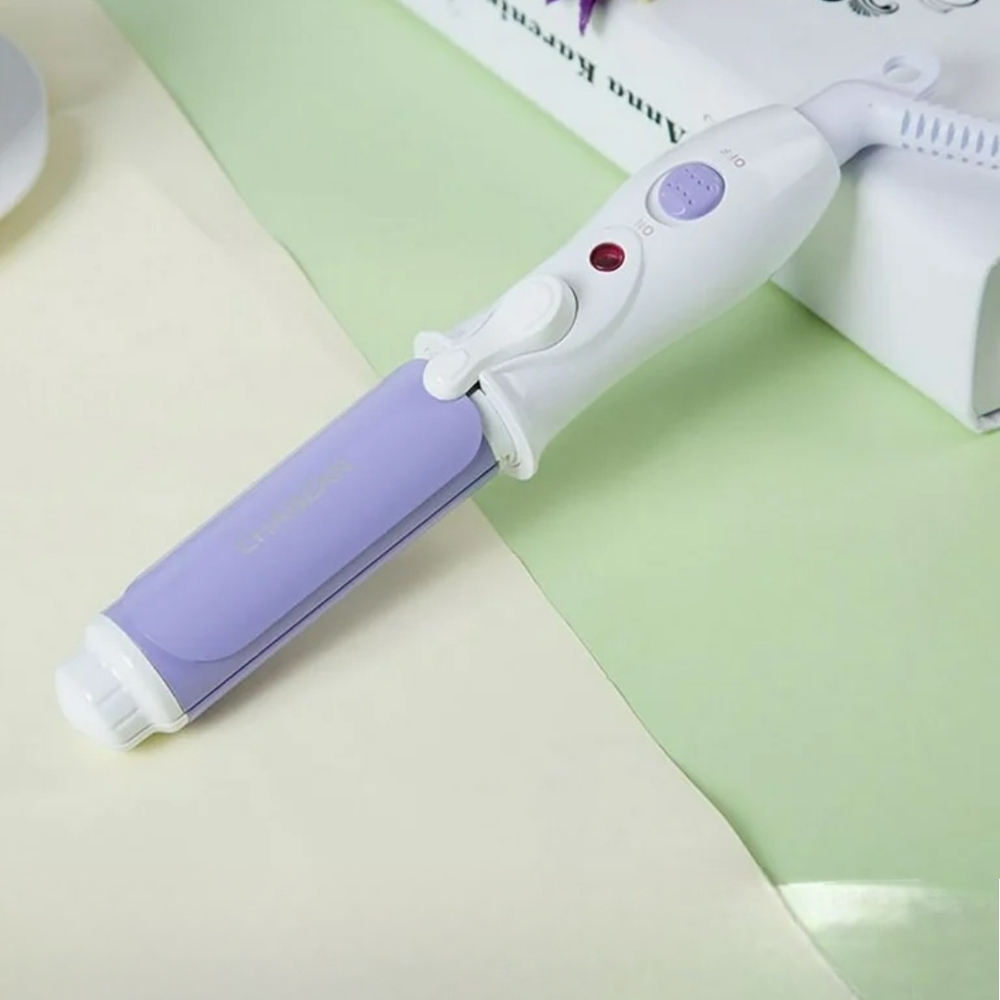 Mini Travel Curling Iron Lavender & White/Swivel Cord/Fast Heating/TESTED WORKS